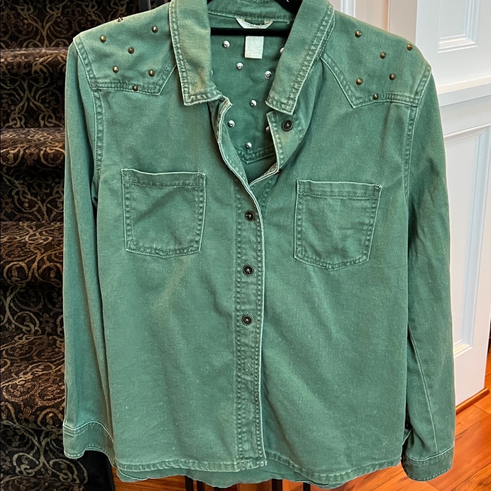 Forever 21 Olive Green Studded denim shacket